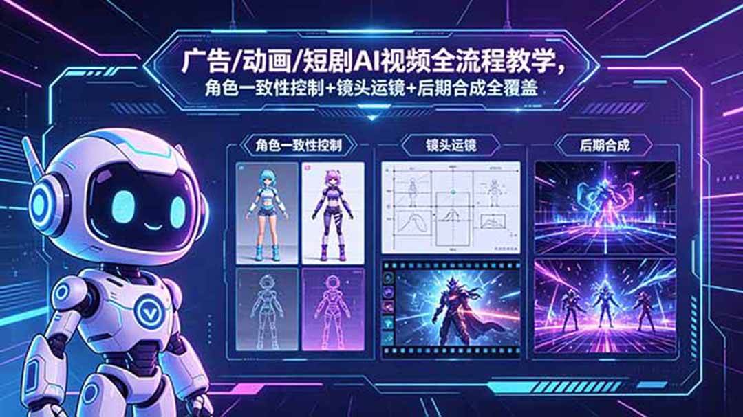 图片[1]-（18455期）广告/动画/短剧AI视频全流程教学，角色一致性控制+镜头运镜+后期合成全覆盖
