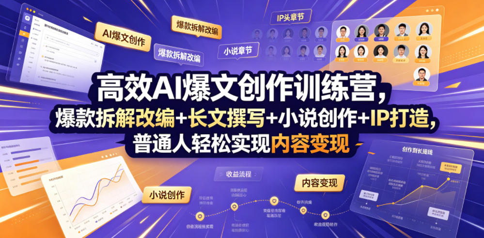 *AI爆文创作训练营，*拆解改编+长文撰写+小说创作+IP打造，普通人轻松实现内容变现