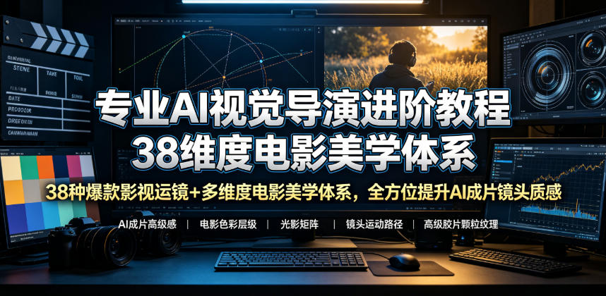 *AI视觉导演进阶教程，38种*影视运镜+多维度电影美学体系，*提升AI成片*感与镜头质感