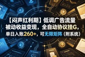 【闷声红利期】低调广告流量被动收益变现，全自动协议挂G，单日入账260+，可无限矩阵（附系统）【揭秘】-麦资源网