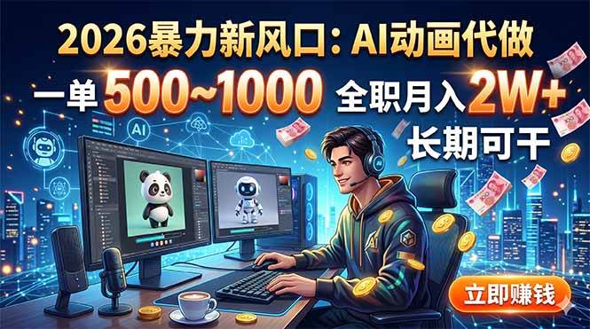 图片[1]-（18993期）2026暴力新风口：AI动画代做，一单500~1000，全职月入2W+，长期可干