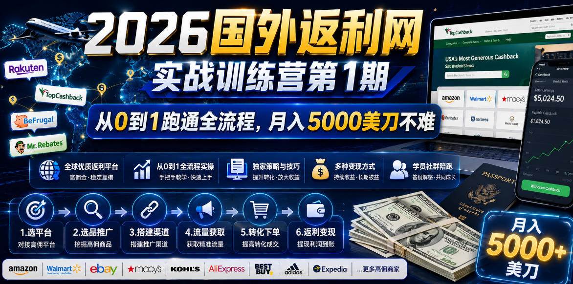 图片[1]-（18807期）2026国外返利网实战变现营-第一期，从零拆解项目逻辑与流程，跑通完整变现链路，月入5000美金