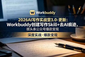 （18995期）2026AI写作实战营3.0-更新：Workbuddy创建写作Skill+去AI痕迹，微头条公众号爆款变现-麦资源网