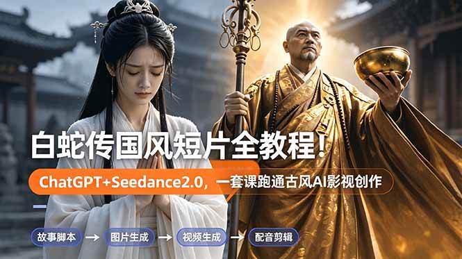 图片[1]-（18737期）白蛇传-国风短片全教程！ChatGPT+Seedance2.0，一套课跑通古风AI影视创作