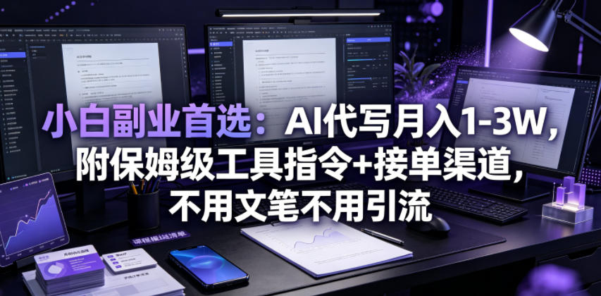 小白副业*：AI代写月入1-3W，附保姆级工具指令+接单渠道，不用文笔不用引流【揭秘】