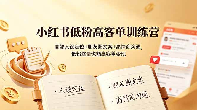 图片[1]-（19105期）小红书低粉高客单训练营：高端人设定位+朋友圈文案+高情商沟通，低粉丝量也能高客单变现
