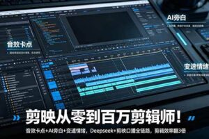 （18867期）剪映从零到百万剪辑师！音效卡点+AI旁白+变速情绪，Deepseek+剪映口播全链路，剪辑效率翻3倍-麦资源网