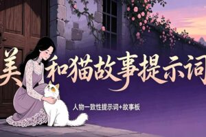 （18909期）美女和猫故事提示词，人物一致性提示词+故事板-麦资源网