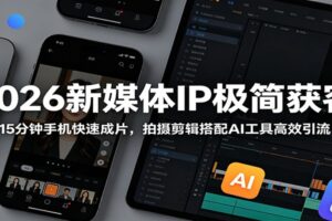 2026新媒体IP极简获客：15分钟手机快速成片，拍摄剪辑搭配AI工具高效引流-麦资源网