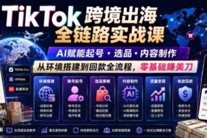 TikTok跨境出海全链路实战课,AI赋能起号・选品・内容制作,从环境搭建到回款全流程,零基础賺美刀-麦资源网