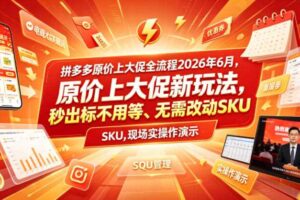 拼多多原价上大促全流程，原价上大促新玩法，秒出标不用等、无需改动SKU，现场实操演示（2026年6月）-麦资源网
