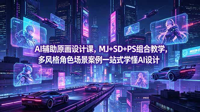 图片[1]-（18731期）AI辅助原画设计课，MJ+SD+PS组合教学，多风格角色场景案例一站式学懂AI设计