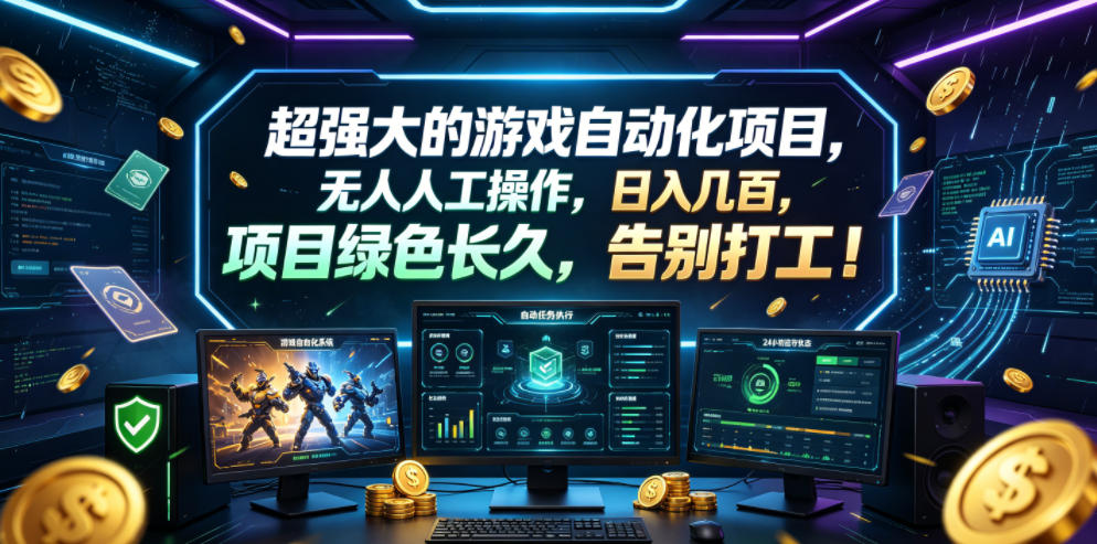 *大的游戏自动化项目，无人人工操作，日入几百，项目绿色长久，告别打工！【揭秘】