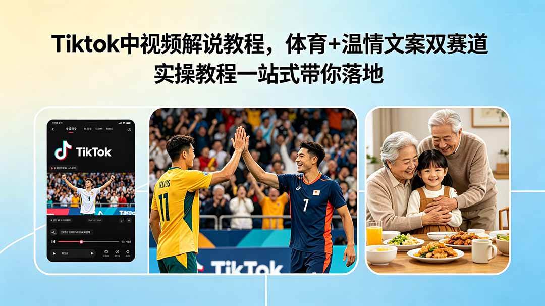 图片[1]-（18910期）Tiktok中视频解说教程，体育+温情文案双赛道实操教程一站式带你落地