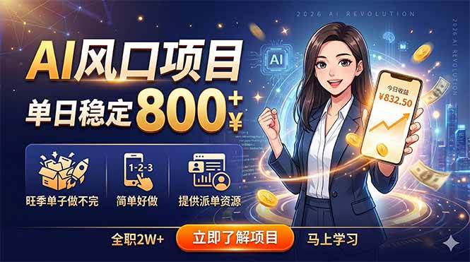 图片[1]-（18691期）AI风口项目，单日稳定800+，旺季单子做不完，简单好做，提供派单资源