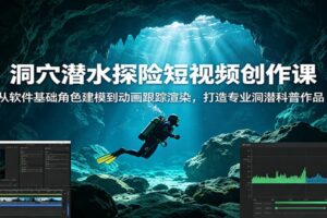洞穴潜水探险短视频创作课:从软件基础角色建模到动画跟踪渲染,打造专业洞潜科普作品-麦资源网