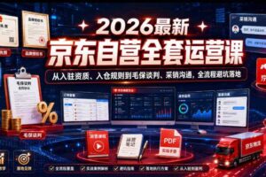 2026最新京东自营全套运营课，从入驻资质、入仓规则到毛保谈判、采销沟通，全流程避坑落地-麦资源网