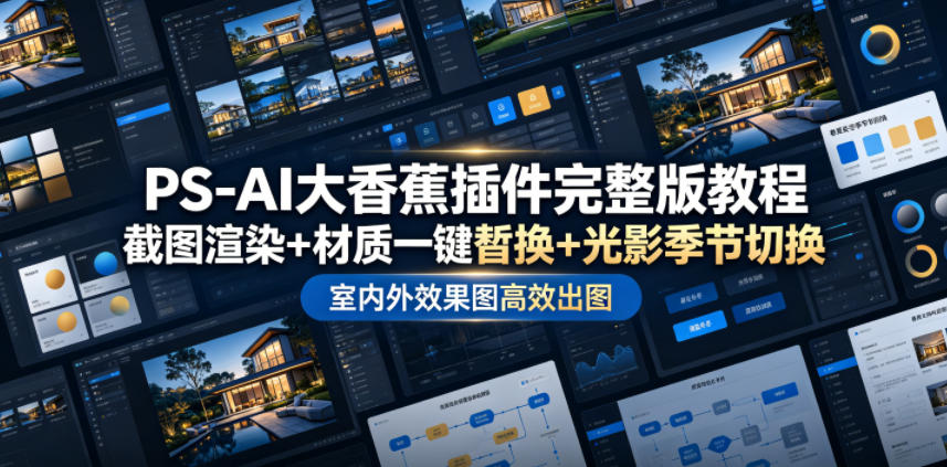 PS-AI大香蕉插件完整版教程，截图渲染+材质一键替换+光影季节切换，室内外效果图*出图高阶课程