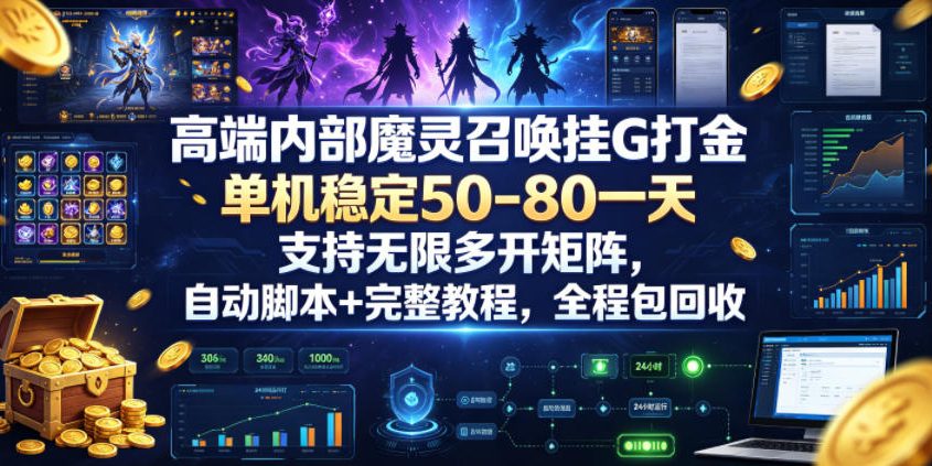 *内部魔灵召唤挂G打金，单机稳定50-80一天，支持无限多开矩阵，自动脚本+完整教程，全程包回收【揭秘】