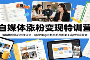 自媒体涨粉变现特训营：拆解爆款笔记创作诀窍，精通Vlog摄制与朋友圈美工高效引流获客-麦资源网