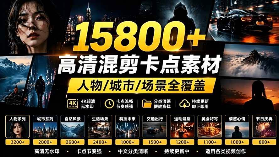 图片[1]-（19120期）【影视剪辑素材合集】15800+高清混剪卡点｜热门影视精彩片段｜人物/城市/场景全覆盖，中文分类清晰