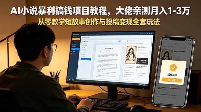 图片[1]-（18913期）AI小说暴利搞钱项目教程-更新，大佬亲测月入1-3万，从零教学短故事创作与投稿变现全套玩法