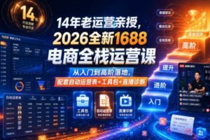 14年老运营亲授，2026全新1688电商全栈运营课，从入门到高阶落地，配套自动运营表+工具包+直播诊断等-麦资源网
