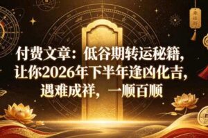 付费文章：低谷期转运秘籍，让你2026年下半年逢凶化吉，遇难成祥，一顺百顺-麦资源网