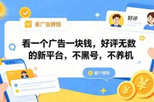 看一个广告一块钱，好评无数的新平台，不黑号，不养机，一撸几十块钱还是不错的【揭秘】-麦资源网
