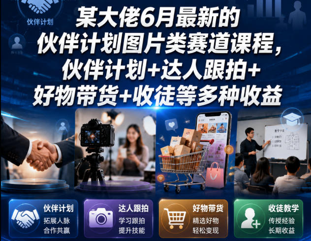 某大佬6月*的伙伴计划图片类赛道课程，伙伴计划+达人跟拍+好物带货+收徒等多种收益