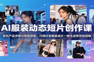 AI服装动态短片创作课：依托产品详情与穿搭原图，巧用抖音智能成片一键生成带货短视频-麦资源网