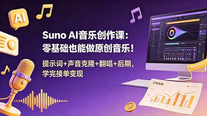 图片[1]-（18945期） Suno AI音乐创作课：零基础也能做原创音乐！提示词+声音克隆+翻唱+后期，学完接单变现