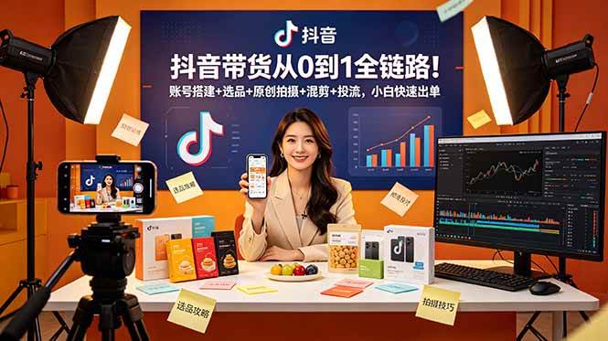 图片[1]-（18963期）抖音带货从0到1全链路！账号搭建+选品+原创拍摄+混剪+投流，小白快速出单