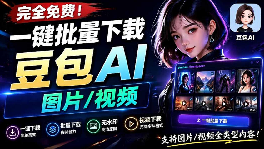 Github*发布！一键批量下载豆包AI无水印图片/视频，简单易用，自动解析提示词