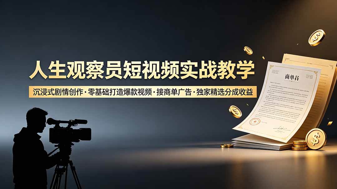 图片[1]-（19113期）人生观察员短视频实战教学，沉浸式剧情创作，零基础打造爆款视频，接商单广告，独家精选分成收益