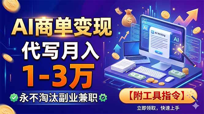 图片[1]-（19102期）AI商单变现，靠代写月入1-3万，永不淘汰副业兼职【附工具指令】