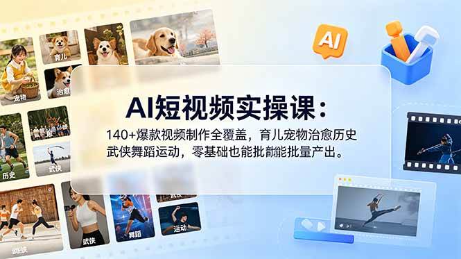 图片[1]-（18781期）AI短视频实操课：140+爆款视频制作全覆盖，育儿宠物治愈历史武侠舞蹈运动，零基础也能批量产出