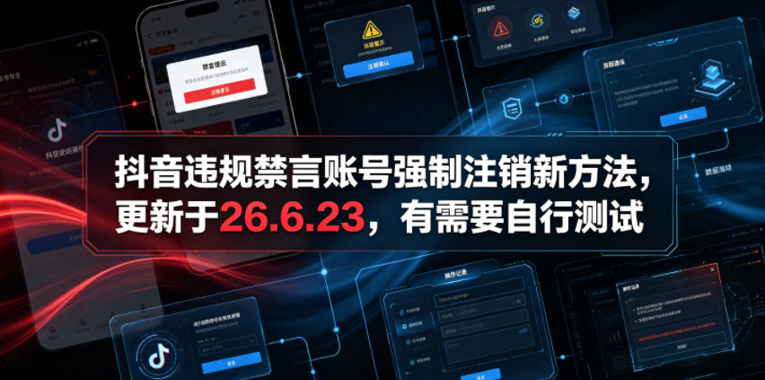 抖音*禁言账号强制注销新方法，更新于26.6.23，有需要自行测试