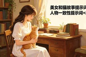 美女和猫故事提示词,人物一致性提示词+故事板-麦资源网