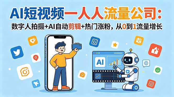图片[1]-（18864期）AI短视频一人流量公司：数字人拍摄+AI自动剪辑+热门涨粉，从0到1流量增长