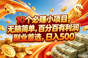 (18918期)10个必赚的小项目,百分百赚元子,无脑简单,副业首选,日入500+-麦资源网