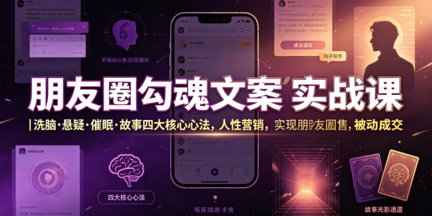 朋友圈勾魂文案实战课｜*·悬疑·催眠·故事四大*心法，吃透人性营销，实现朋友圈不销而售被动*