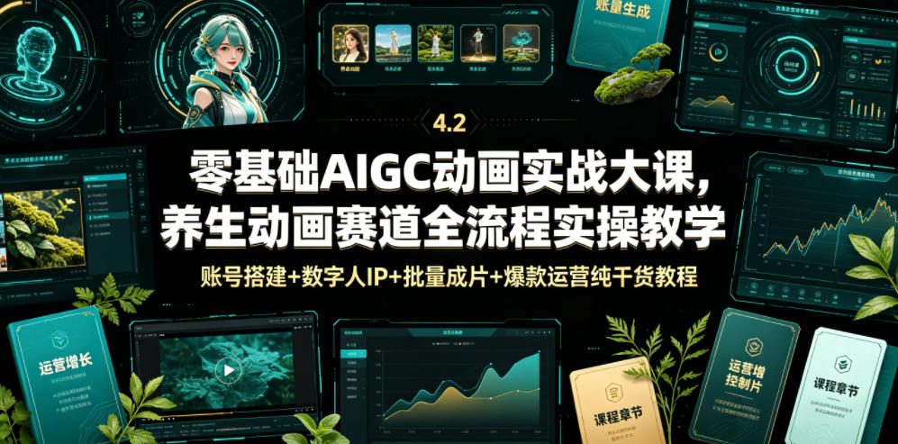 零基础AIGC动画实战大课，*动画赛道全流程实操教学，账号搭建+数字人IP+批量成片+*运营纯干货教程
