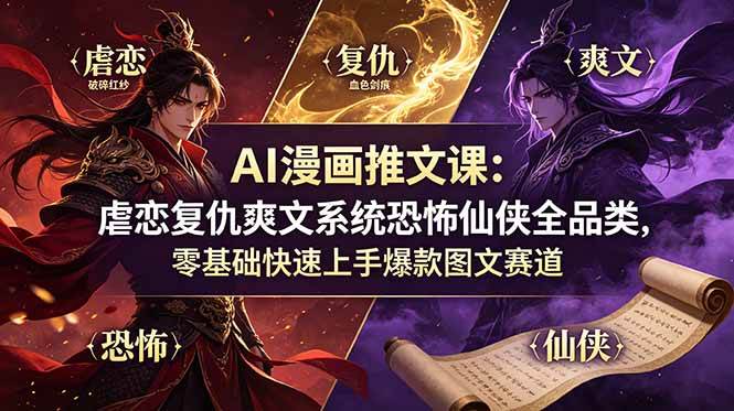 图片[1]-（19060期）AI漫画推文课：虐恋复仇爽文系统恐怖仙侠全品类，零基础快速上手爆款图文赛道