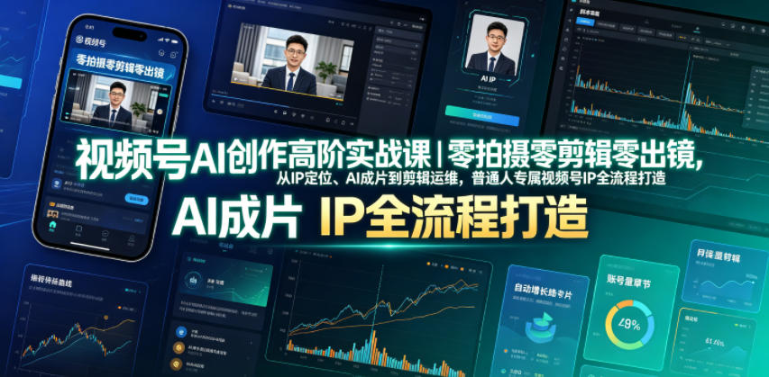 视频号AI创作高阶实战课｜零拍摄零剪辑零出镜，从IP*、AI成片到剪辑运维，普通人专属视频号IP全流程打造