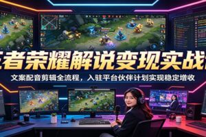王者荣耀解说变现实战课：文案配音剪辑全流程，入驻平台伙伴计划实现稳定增收-麦资源网