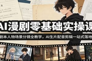 AI漫剧零基础实操课：剧本人物场景分镜全教学，AI生片配音剪辑一站式落地-麦资源网