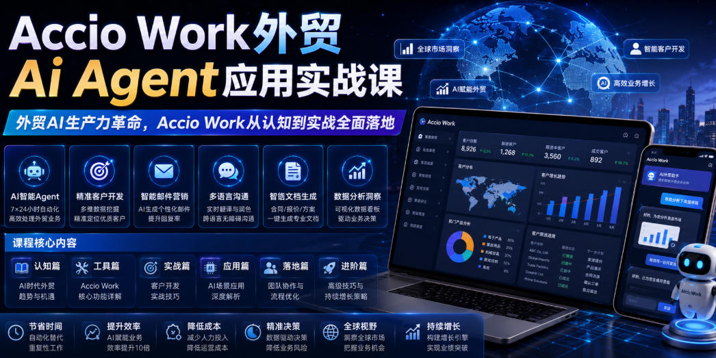 Accio Work外贸Ai Agent应用实战课，外贸AI生产力革命，Accio Work从认知到实战*落地