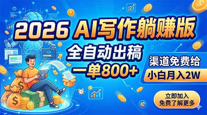 图片[1]-（18885期）2026 AI写作躺赚版：全自动出稿，一单800+，渠道免费给，小白月入2W