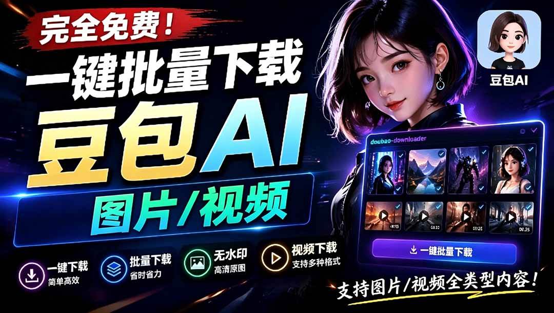 图片[1]-（19107期）Github最新发布！一键批量下载豆包AI无水印图片/视频，简单易用，自动解析提示词，doubao-downloader